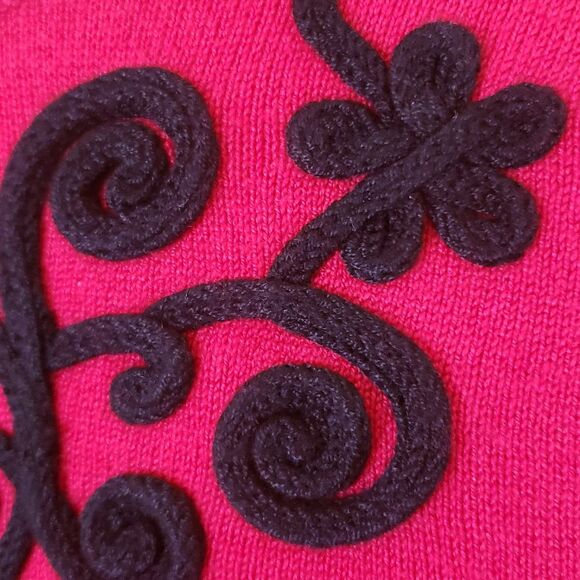 Vintage 80's Cardigan Sweater Black Soutache Red Faceted Buttons - Picture 9 of 14